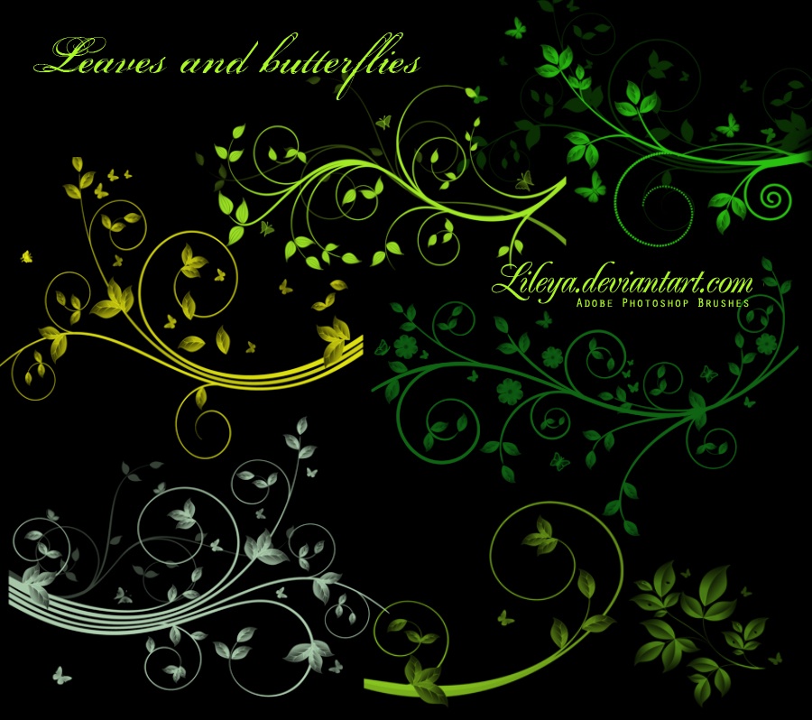 Leaves and butterflies Photoshop brush