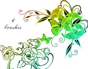 Flowers and butterflies Photoshop brush